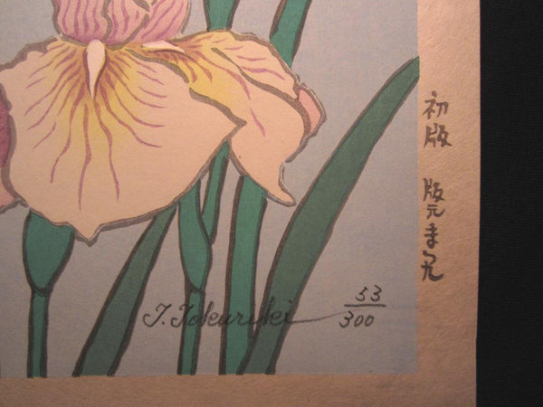 A Great Orig Japanese Woodblock Print Tokuriki Tomikichiro PENCIL Sign & LIMIT NUMBER Original Edition Iris 1960s