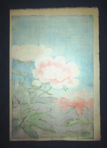 A Great Orig Japanese Woodblock Print Ohno Bafuku Bee and Flower Kyoto Hanga Printmaker 1950s ORIGINAL EDITION (4)