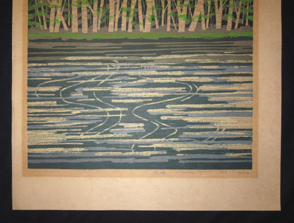 A Great Huge Orig Japanese Woodblock Print Pencil-Signed Limit# Fujita Fumio Green Reflection, 1979 (3)