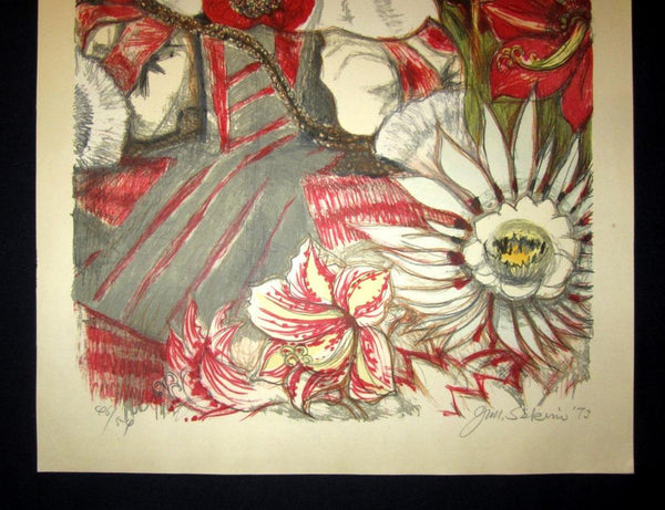 A Great Huge Orig Japanese Woodblock Print Junichiro Sekino PENCIL Sign LIMIT NUMBER flower Velázquez 1973