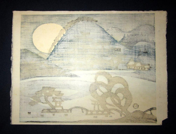 An Orig Japanese Woodblock Print Minagawa Taizo Unsodo Printmaker Hirosawa Moon Night 1964 Showa 39 (3)