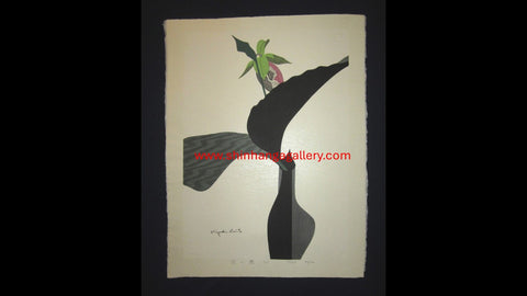 A Huge Orig Japanese Woodblock Print Limit Number PENCIL Sign Kiyoshi Saito Fan Dance (1) 1990.