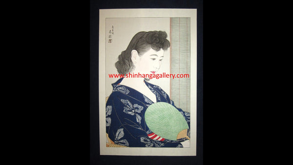 A Great Orig Japanese Woodblock Print Nakagawa Mokurei SELF-PAINT, SELF-CARVED Maiko Romantic Summer Coolness, Yamada Shoten 1970s