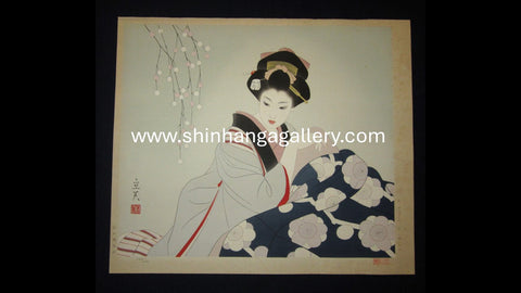 A Huge Orig Japanese Woodblock Print Shimura Tatsumi PENCIL SIGN LIMITED# Kotatsu Maiko 1970s