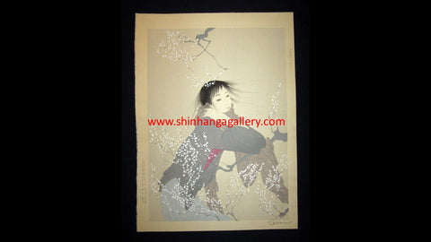 A Great Extra LARGE Orig Japanese Woodblock Print Nakajima Kiyoshi PENCIL Dream Bijin (2)