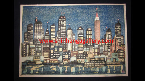 A Great Orig Japanese Woodblock Print New York Harbor