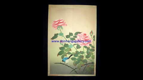 A Great Orig Japanese Woodblock Print Ohno Bafuku Rose Kyoto Printmaker 1950 ORIGINAL EDITION