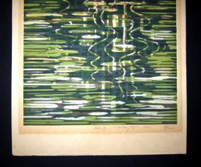 Original Japanese Woodblock Print Fujita Fumio Pencil-Sign Limit# Riverside B