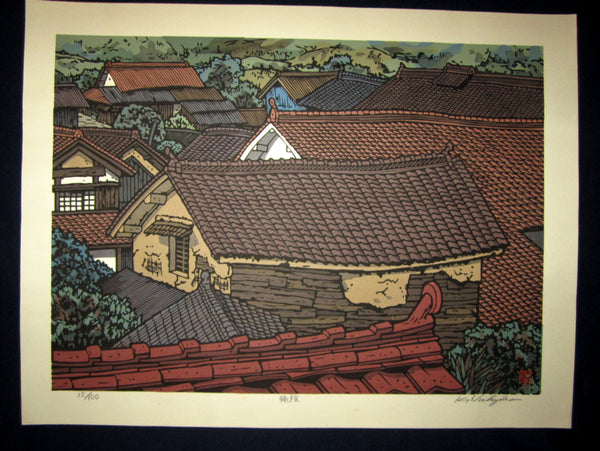 Huge Orig Japanese Woodblock Print Nishijima LIMIT# PENCIL SGN Green Shade