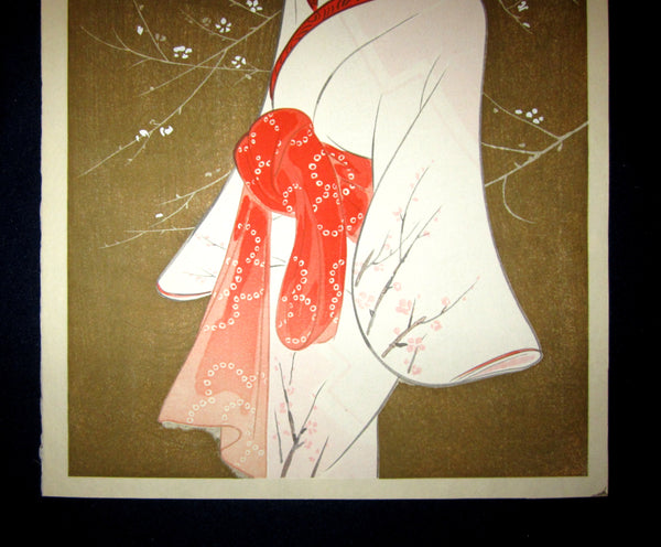 Orig Japanese Woodblock Print Iwata Sentaro Bijin Beauty Plum