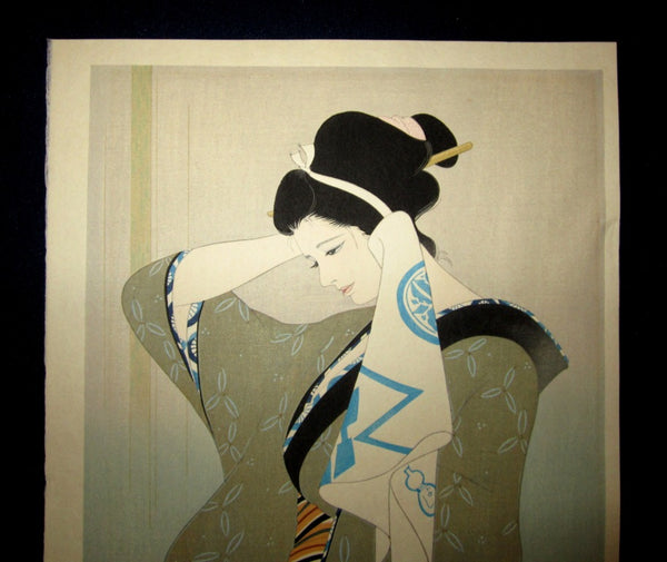 Orig Japanese Woodblock Print Iwata Sentaro Bijin Beauty after Bath