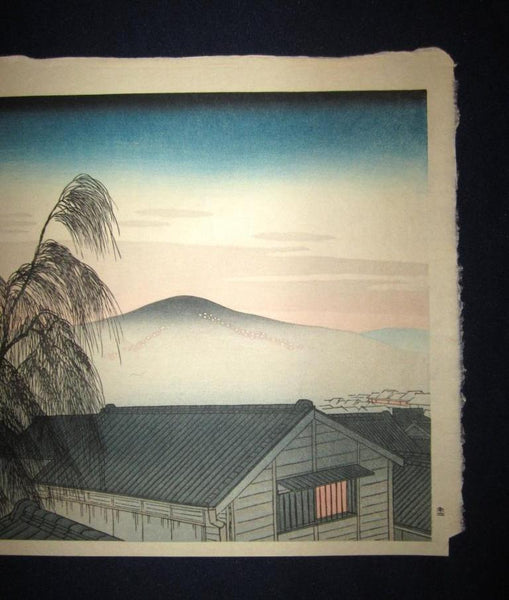 HUGE Japanese Woodblock Print Hashiguchi Goyo Crescent Moon in Kobe