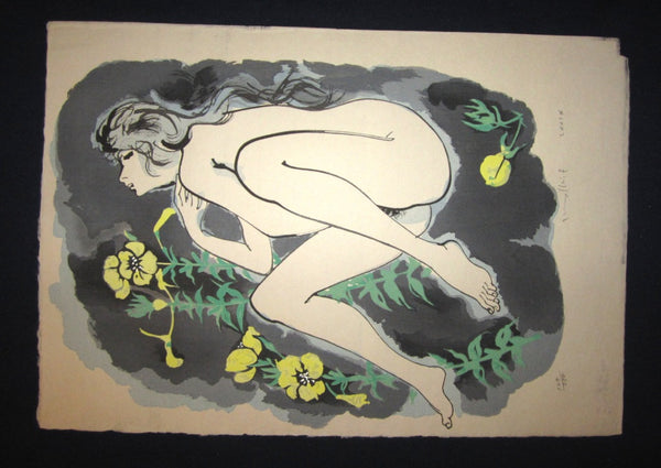 Five HUGE Original Japanese Woodblock Print Set Flower Nude Women LIMIT Number Pencil Sign Furusawa Iwami