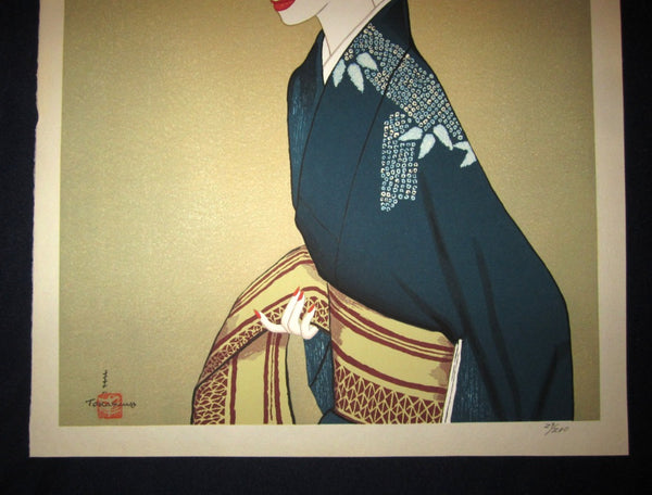 Huge Orig Japanese Woodblock Print Limit# Pencil Sign Takasawa Keiichi Woman in Kimono