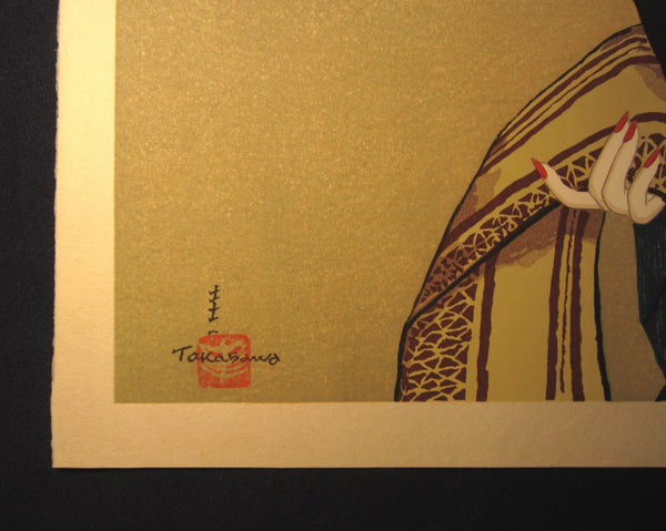 Huge Orig Japanese Woodblock Print Limit# Pencil Sign Takasawa Keiichi Woman in Kimono