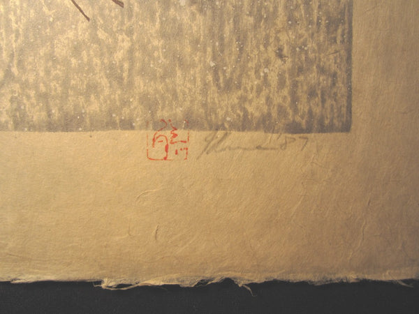 Huge Orig Japanese Woodblock Print PENCIL Sign Limit# Joshua Rome Snow Warning 1987