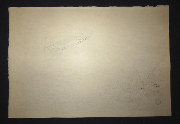 Orig Japanese woodblock print LIMITED# PENCIL SIGN Aoyama Skiff Fishing