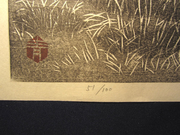 Orig Japanese woodblock print LIMITED# PENCIL SIGN Aoyama Skiff Fishing