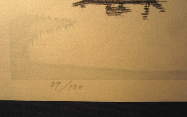 Orig Japanese woodblock print LIMITED# PENCIL SIGN Aoyama Passing River