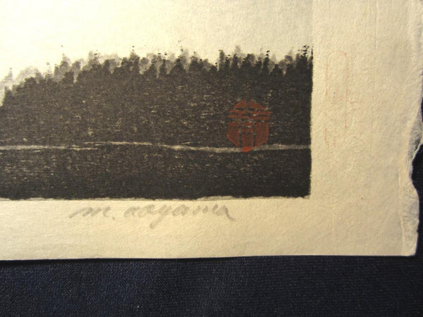 Orig Japanese woodblock print LIMITED# PENCIL SIGN Aoyama Passing River