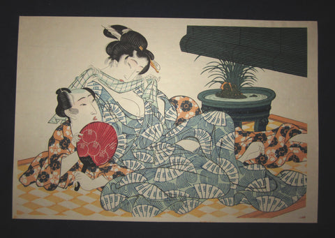 This is a very beautiful and special Japanese Erotic Shunga woodblock print “Summer Posture” made in 1950s IN EXCELLENT CONDITION.   