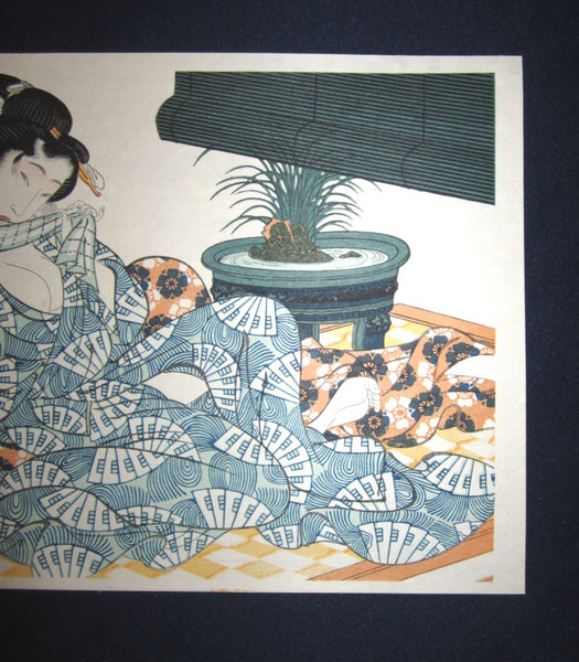 Japanese Erotic  Shunga Woodblock Print Summer Posture