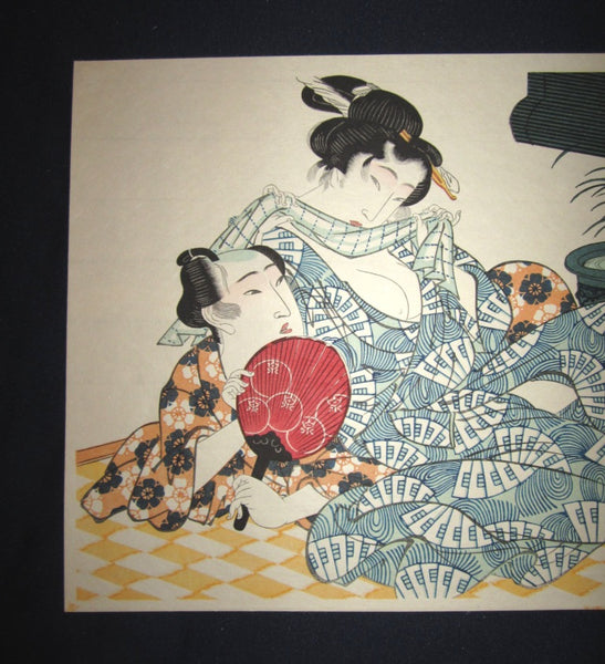 Japanese Erotic  Shunga Woodblock Print Summer Posture