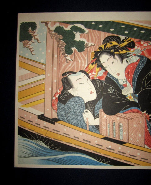Japanese Erotic  Shunga Woodblock Print In the Boat