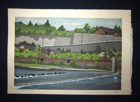 This is an EXTRA LARGE very beautiful and rare LIMITED-EDITION (116/200) original Japanese Shin Hanga woodblock print “River Bank” from the series “Kanazawa Ten Fanous Sceneries” PENCIL SIGNED by the famous Showa Shin Hanga woodblock print master Masado Ido (1945-2016) made in 1975 IN EXCELLENT CONDITION.  