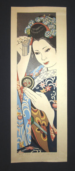 This is a HUGE very beautiful and special original LIMITED-NUMBER (107/175 S) Japanese woodblock print “Maiko” PENCIL SIGNED by the Famous Taisho/Showa Shin Hanga woodblock print artist Junichiro Sekino (1914 ~1988) made in 1980s with an artist Water Mark.