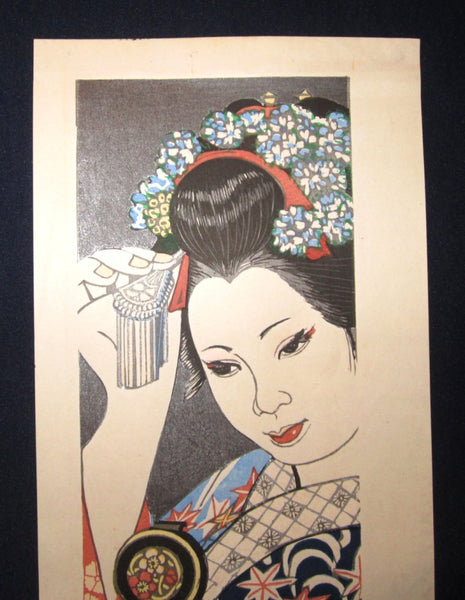 Huge Original Japanese Woodblock Print LIMIT# Pencil Sgn Junichiro Sekino Maiko Water Mark