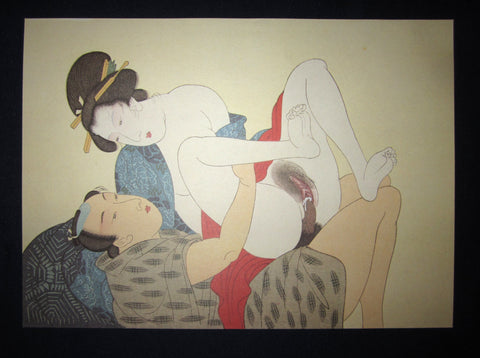 This is a very beautiful and special original Japanese Erotic woodblock print “Shunga” made in Taisho Era (1915-1927) IN EXCELLENT CONDITION. 