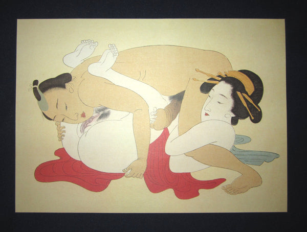 This is a very beautiful and special original Japanese Erotic woodblock print “Shunga” made in Taisho Era (1915-1927) IN EXCELLENT CONDITION. 