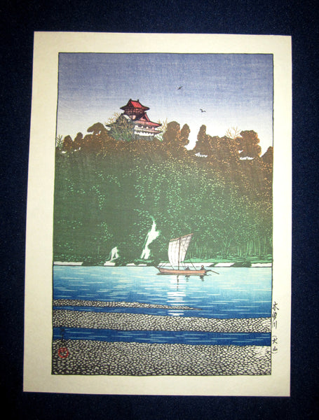 This is a very beautiful and rare original Japanese woodblock print from the series of “New Japan Ten Sceneries” signed by the famous Shin-Hanga woodblock print artist Hasui Kawase (1883-1957) made in Showa 2 (1927) IN EXCELLENT CONDITION. 