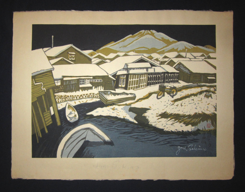 This is a HUGE very beautiful and special original Japanese woodblock print “Hakkoda Mountains” signed by the Famous Taisho/Showa Shin Hanga woodblock print artist Junichiro Sekino (1914 ~1988) made in 1980s IN EXCELLENT CONDITION.  