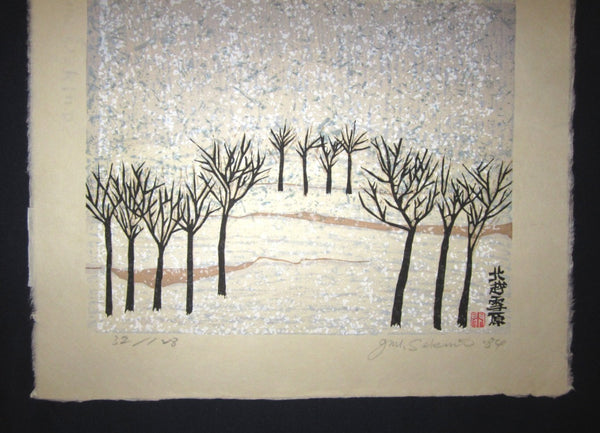 Huge Original Japanese Woodblock Print LIMIT# Pencil Sgn Junichiro Sekino Snow Scenery of North Country