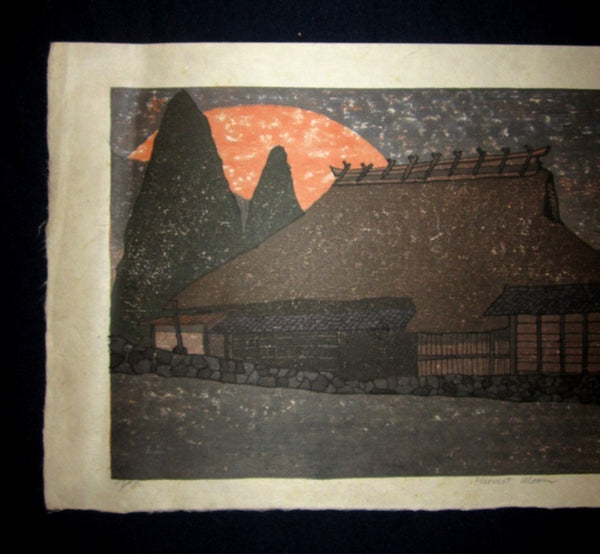 Huge Orig Japanese Woodblock Print PENCIL Sign Limit# Joshua Rome Harvest Moon
