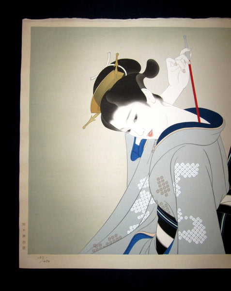 Large Orig Japanese Woodblock Print Shimura Tatsumi PENCIL Sign LIMITED# Maiko