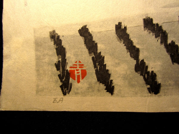 Orig Japanese woodblock print LIMITED# PENCIL SIGN Aoyama Monks