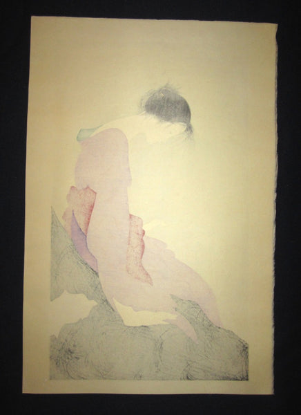 LARGE Orig Japanese Woodblock Print PENCIL Love Letter Bijin