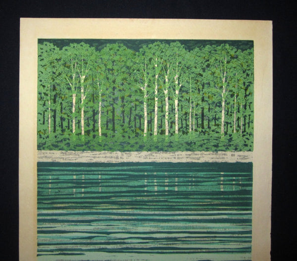 Huge Orig Japanese Woodblock Print Fujita Fumio Pencil-Sign Limit# New Green A of Mountain River