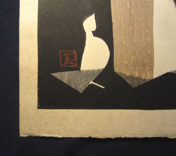 Original Japanese Woodblock Print Kaoru Kawano Bird Feed