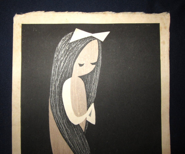 Original Japanese Woodblock Print Kaoru Kawano Bird Feed