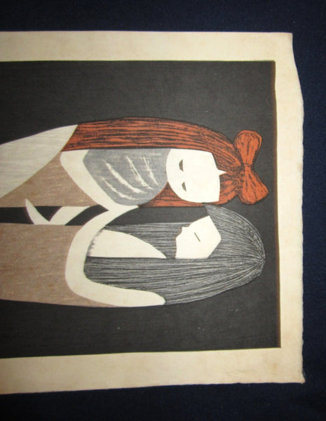 Original Japanese Woodblock Print Kaoru Kawano Two Girls