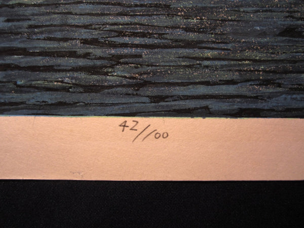 Huge Orig Japanese Woodblock Print PENCIL Sign Limit# Motosugu Sugiyama Sumida River 1993