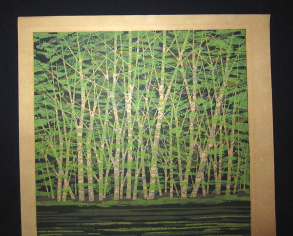 Huge Orig Japanese Woodblock Print Fujita Fumio Pencil-Sign Limit# Green Image