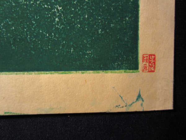 HUGE Orig Japanese Woodblock Print Shiro Kasamatsu Green Shadow Koi 1980
