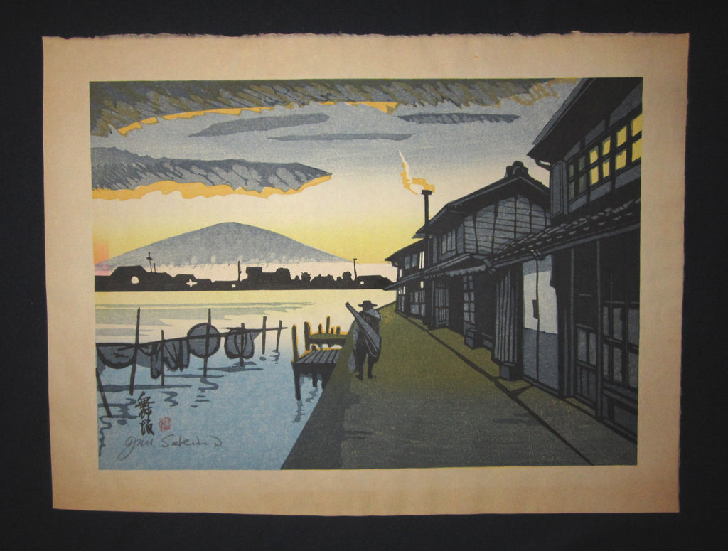 This is a HUGE very beautiful and special ORIGINAL Japanese woodblock print “Maisaka twilight” signed by the Famous Taisho/Showa Shin Hanga woodblock print master Junichiro Sekino (1914 ~1988) made in Showa Era with original artist WATER MARK IN EXCELLENT CONDITION. 