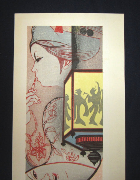 Huge Original Japanese Woodblock Print LIMIT# PENCIL Sign Junichiro Sekino Maiko Three Faces