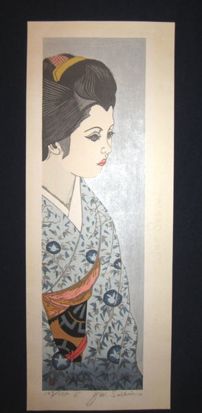 This is a HUGE very beautiful, special and LIMITED-NUMBER (123/175S) original Japanese woodblock print “Maiko, Blue Kimono” from the rare series “Twelve Beautiful Maikos” PENCIL SIGNED by the Famous Taisho/Showa Shin Hanga woodblock print master Junichiro Sekino (1914 ~1988) made in Showa Era IN EXCELLENT CONDITION.